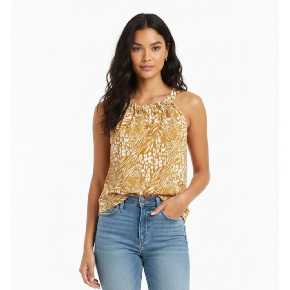 Christian Siriano Gold and White Ruffled Tank Top